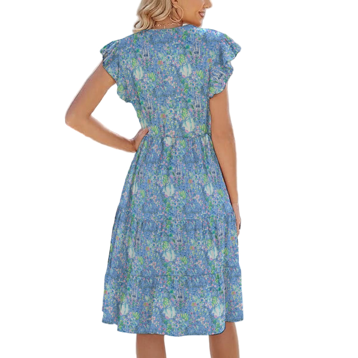 Bright Tropical Princess - Royal Beach Day - Women's Tiered Pocket Midi Dress