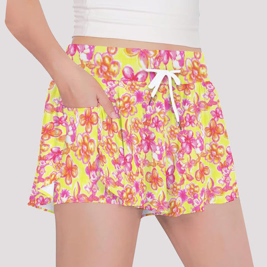 Neon Tropical Floral Friendsends - Girls’ Flowy Pocket Shorts