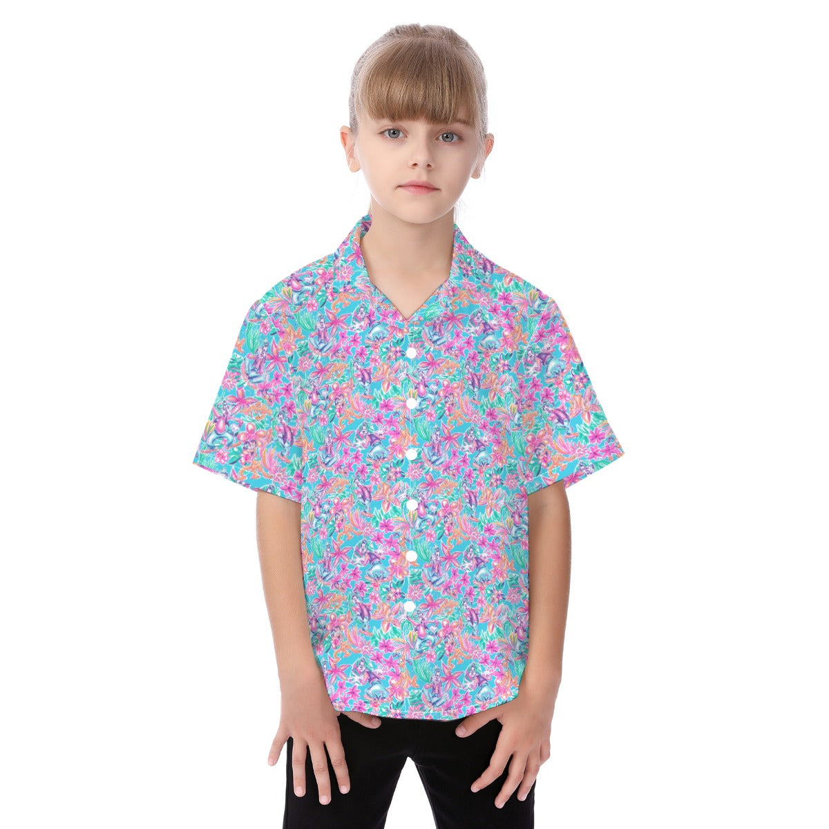 Tropical Bloom Fiesta - Playful Duoluto - Kid's Hawaiian Button Up Shirt