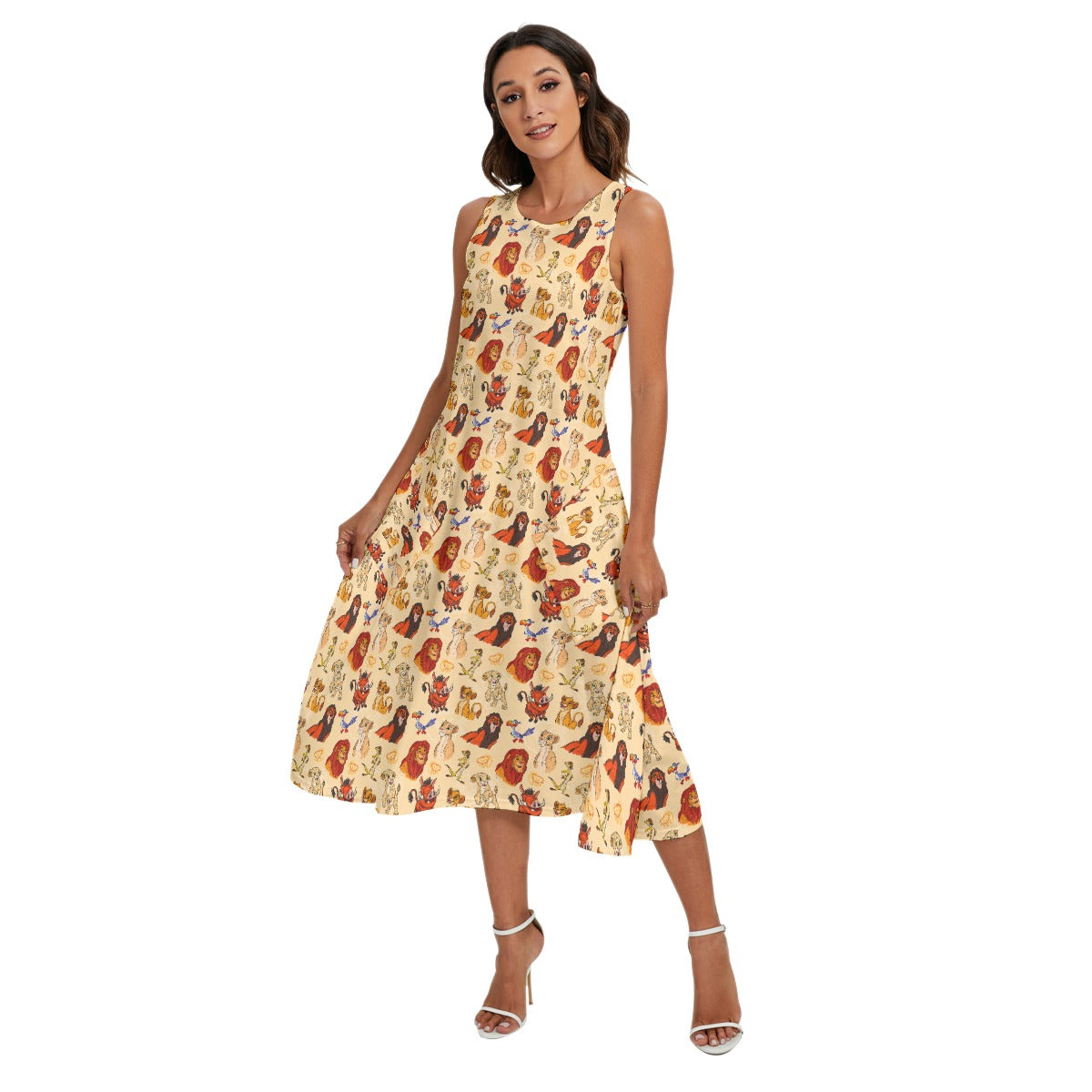 Sketched Savanna Friends - Women’s Diagonal Pocket Midi Dress