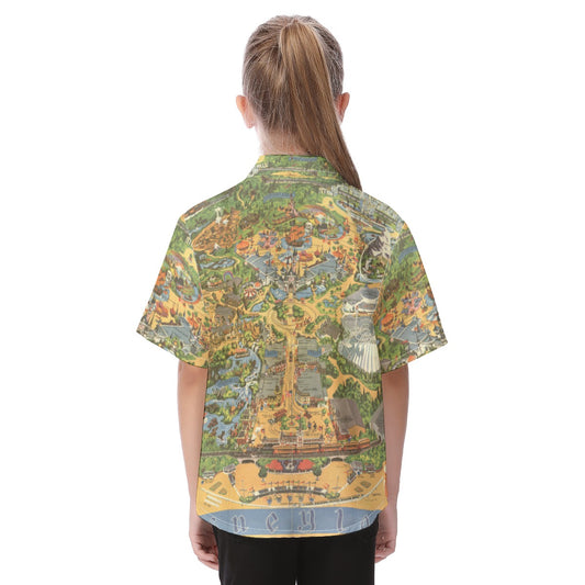 Vintage Theme Park Map- Kid's Hawaiian Button Up Shirt