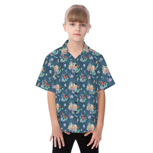 Whimsical Sea King and Crab - Kid's Hawaiian Button Up Shirt