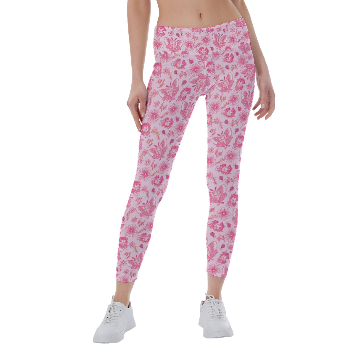 Pink Mushroom Moths - Women's Yoga Leggings
