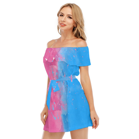 Pink or Blue Fairytale Dress - Women's Off-shoulder Ruffle Dress