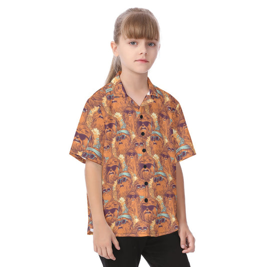 Retro Furry Friend Summer Vibes - Kid's Hawaiian Button Up Shirt