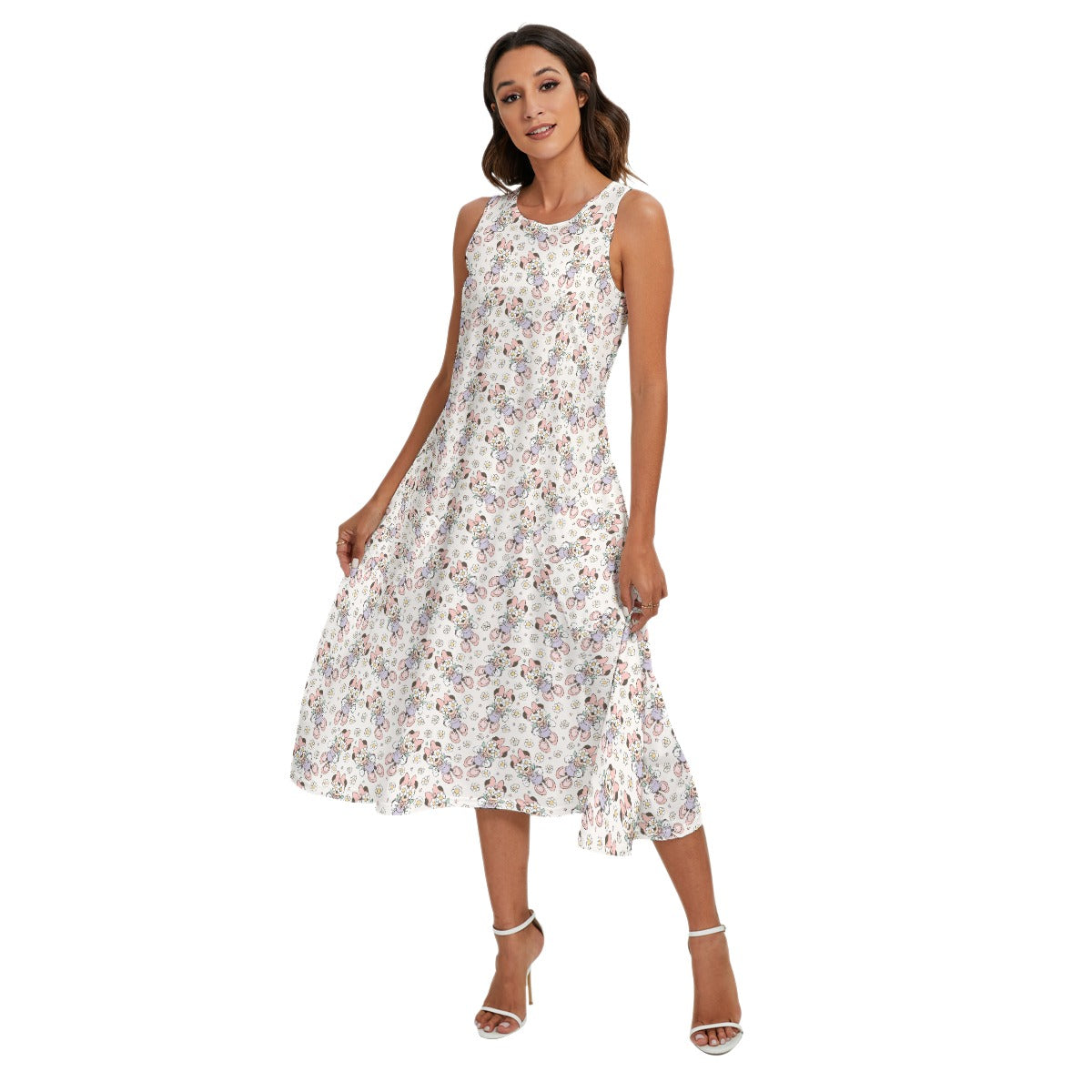 Daisy Crown Delight - Women’s Diagonal Pocket Midi Dress