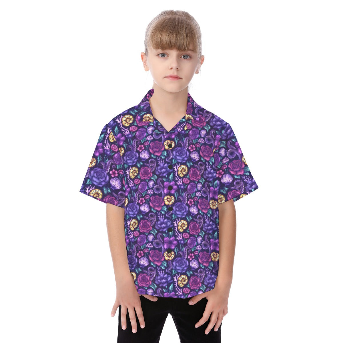 Fairytale Florals – Dark Sea Witch - Kid's Hawaiian Button Up Shirt