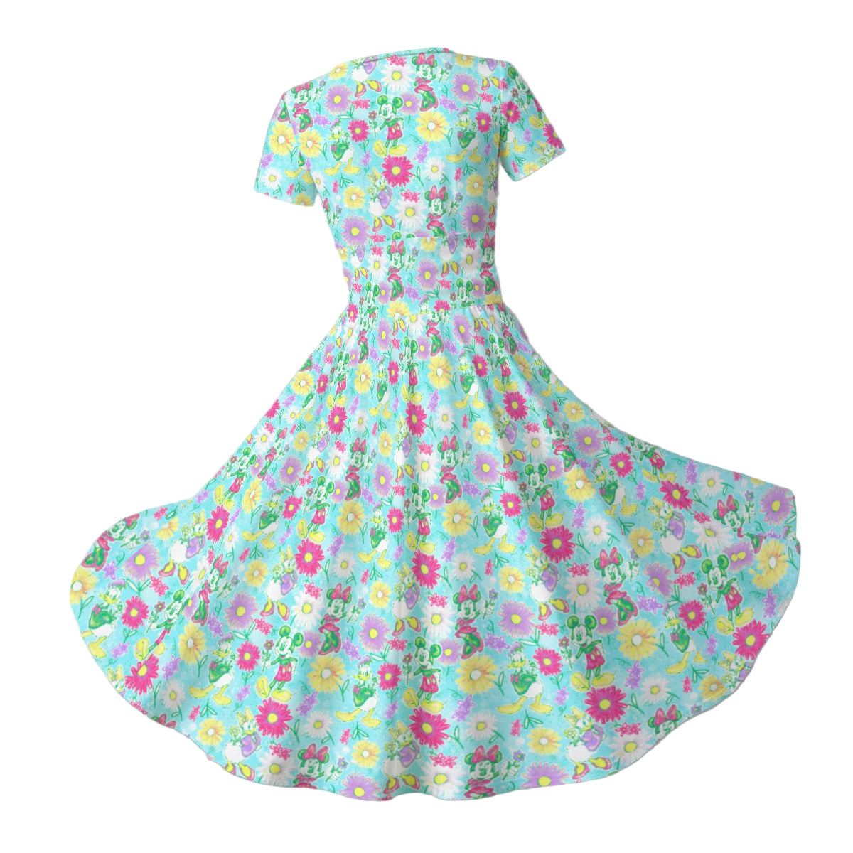 Neon Spring Floral Friends - Women's V-Neck Ruched Midi Dress
