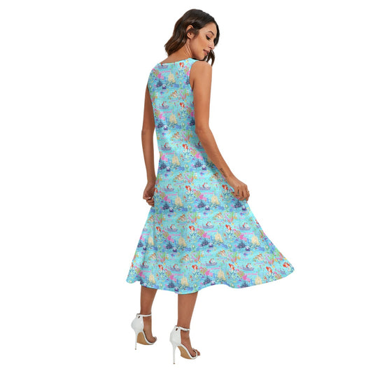 Ocean Wonderland Dreams - Women’s Diagonal Pocket Midi Dress