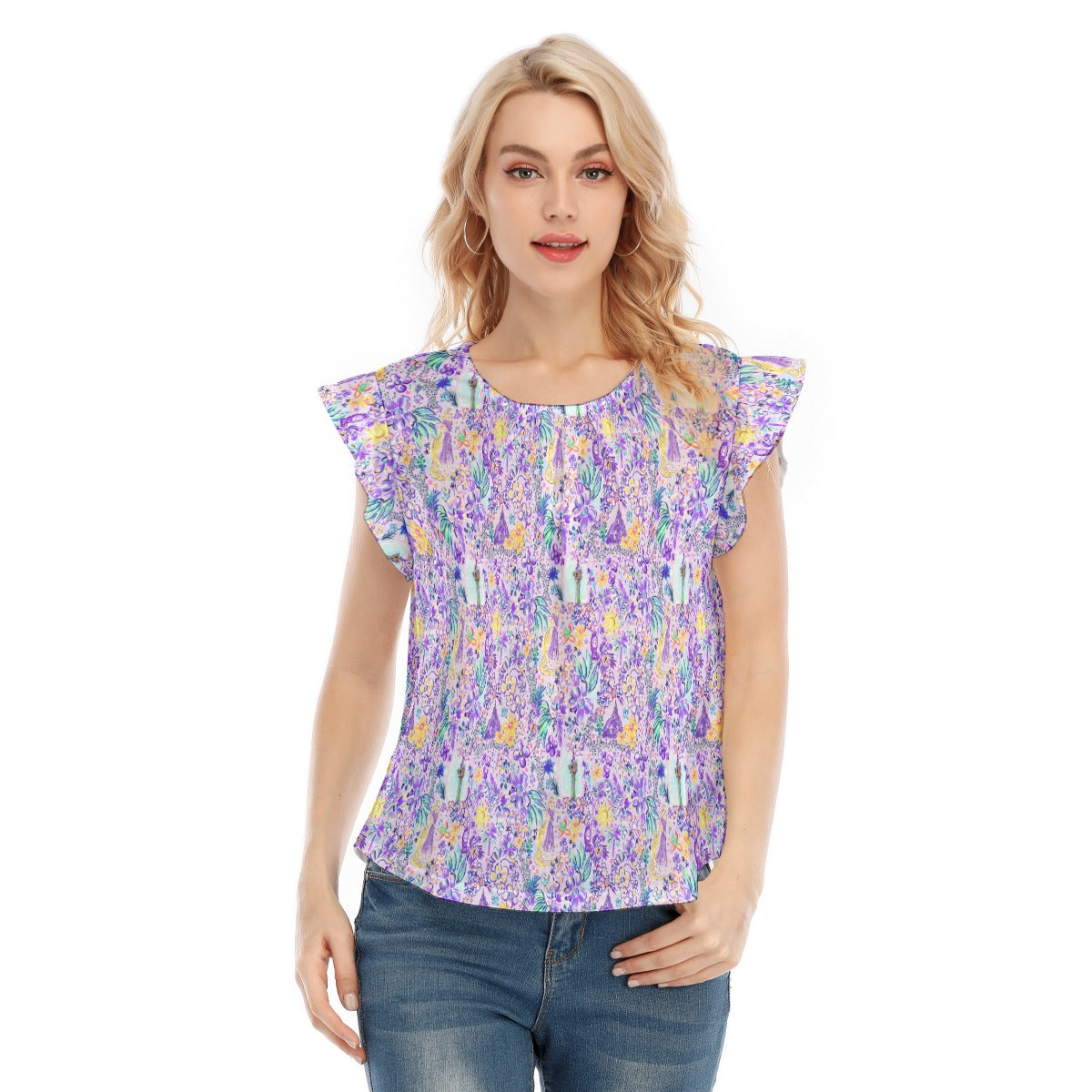 Bright Tropical Princess - Tower Light Festival - Women’s Flutter Sleeve Top