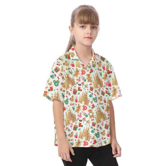 Gingerbread Castle Holiday Treats - Kid's Hawaiian Button Up Shirt