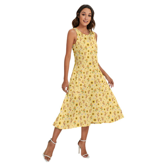 Cheerful Bee & Citrus Bird - Women’s Diagonal Pocket Midi Dress