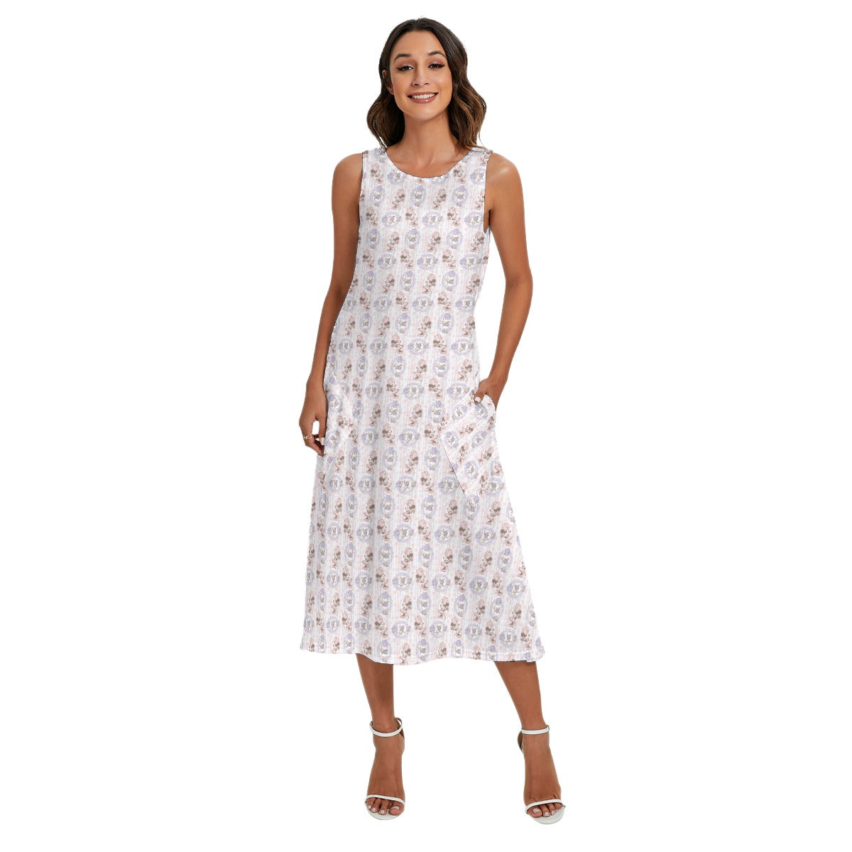 Sweet Springtime Minnie & Daisy - Women’s Diagonal Pocket Midi Dress