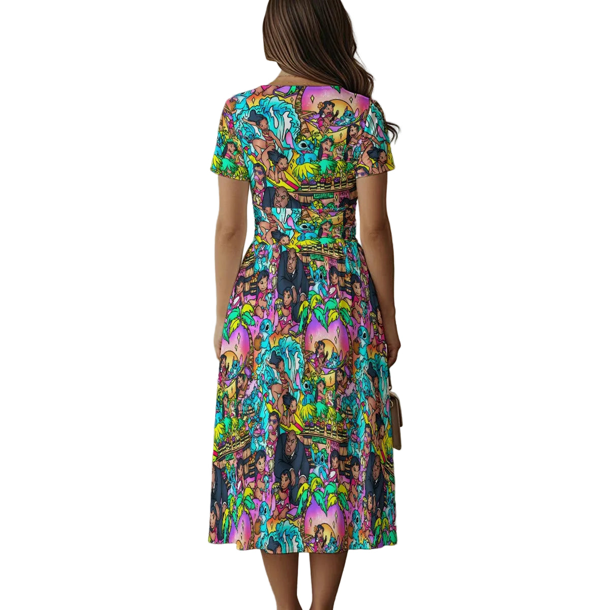 Ohana Island Storybook Scenes - Women's V-Neck Ruched Midi Dress