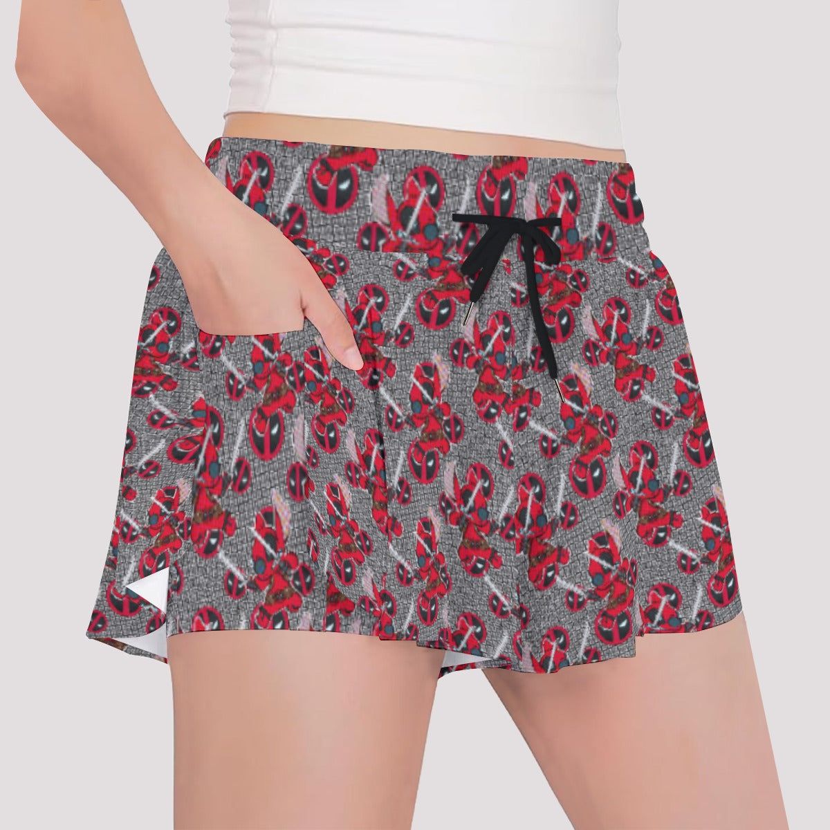 Superhero Stitch - Red Masked Hero - Girls’ Flowy Pocket Shorts