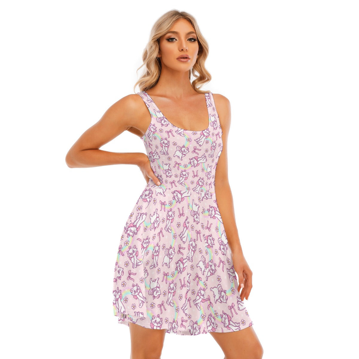 Rainbow Bow Kitty - Women's Sleeveless Pocket Skater Dress