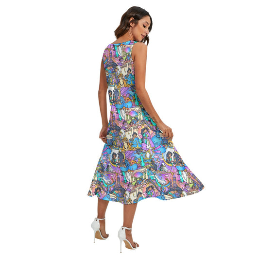 Magic Carpet Storybook Scenes - Women’s Diagonal Pocket Midi Dress