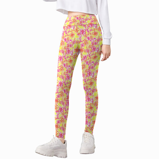 Neon Tropical Floral Friends - Kid's Leggings