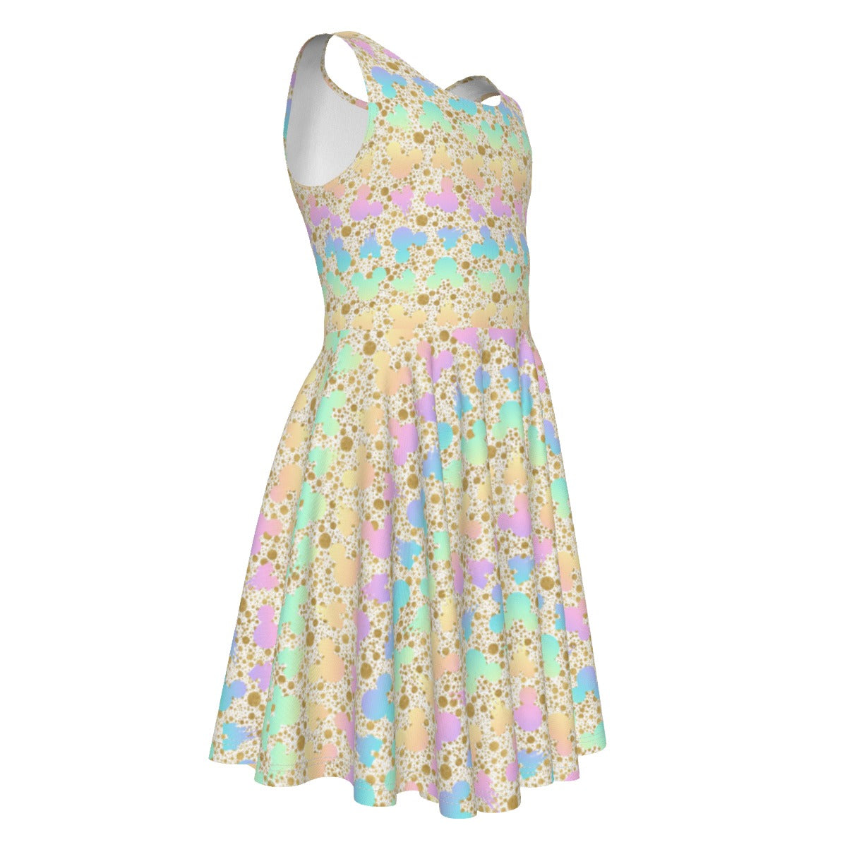 Gold Dot Rainbow Mouse Ears Castle - Kid's Sleeveless Skater Dress