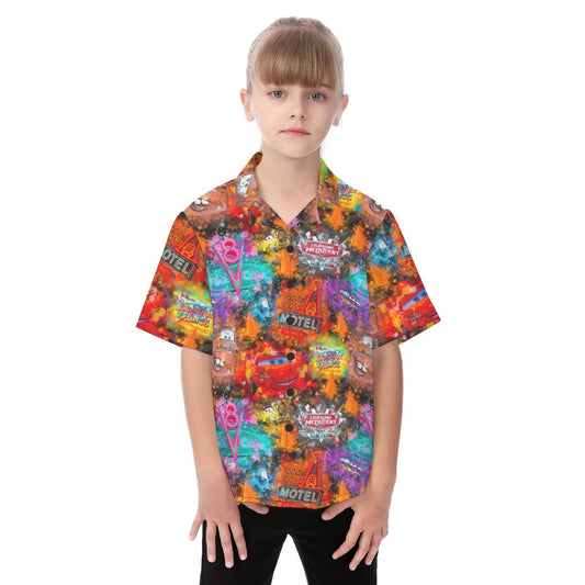 Watercolor Racing Adventure - Kid's Hawaiian Button Up Shirt