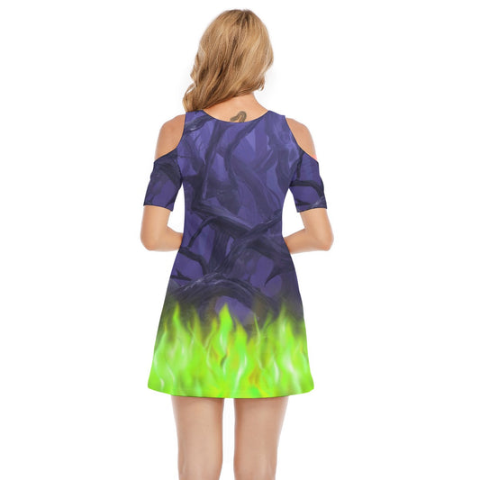 Enchanted Thorn Forest - Women's Cold Shoulder Cotton Dress