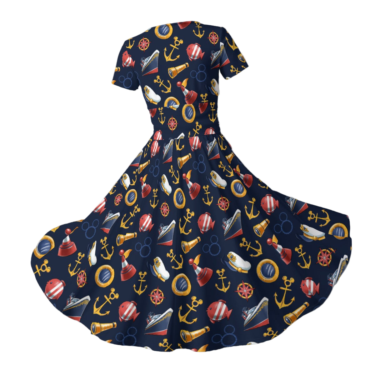 Mouse Ear Nautical Icons - Women's V-Neck Ruched Midi Dress