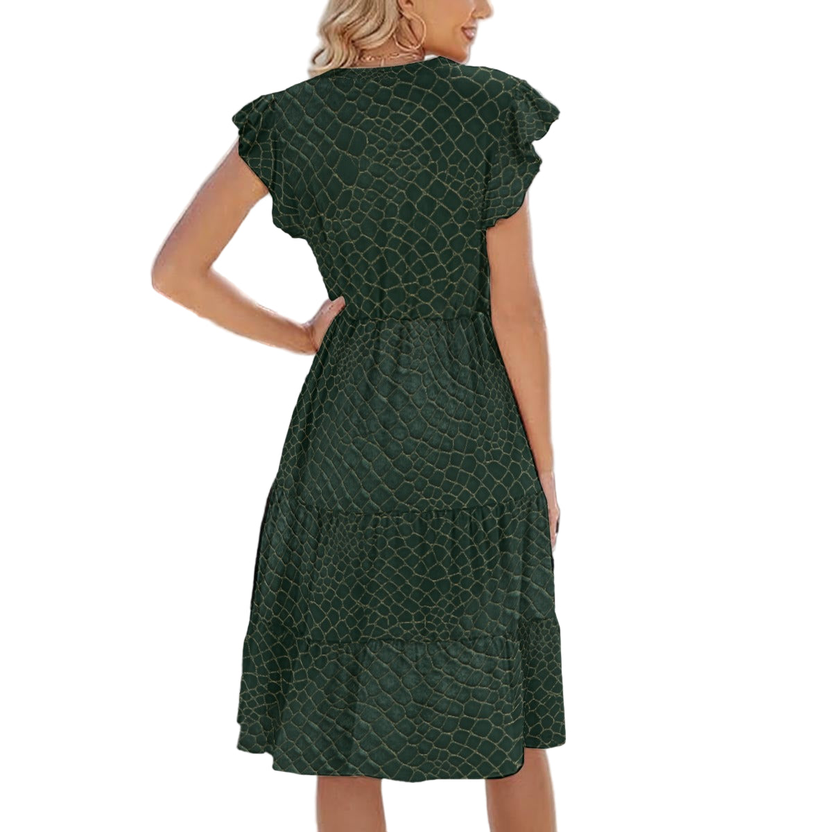 Animal Print - Alligator - Women's Tiered Pocket Midi Dress