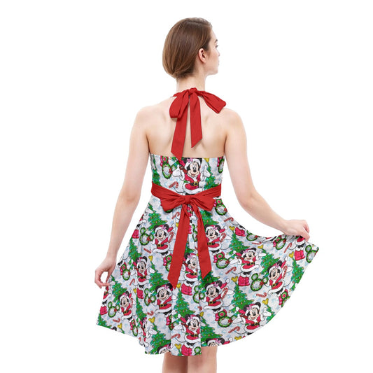 Santa Mouse with Sparkle - Women's Halter Vintage Pocket Dress