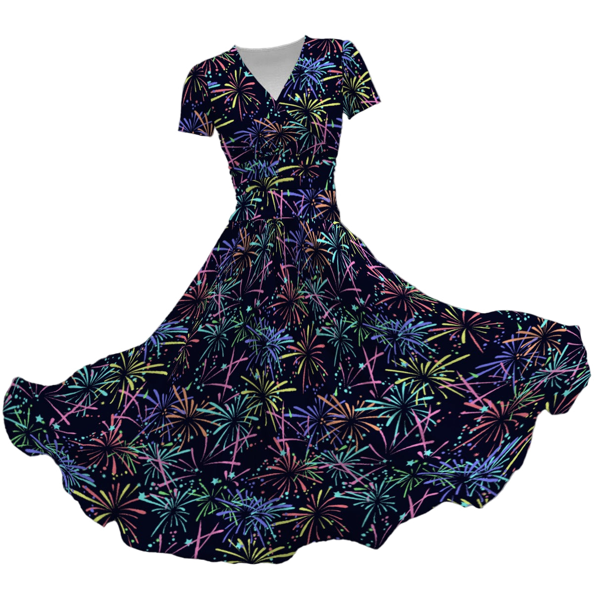 Fireworks - Women's V-Neck Ruched Midi Dress