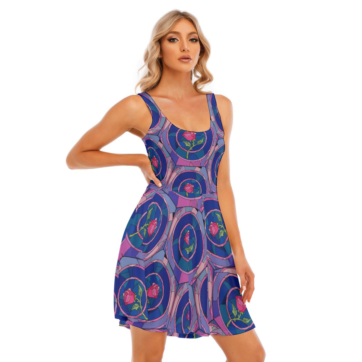 Enchanted Rose Stained Glass - Women's Sleeveless Pocket Skater Dress