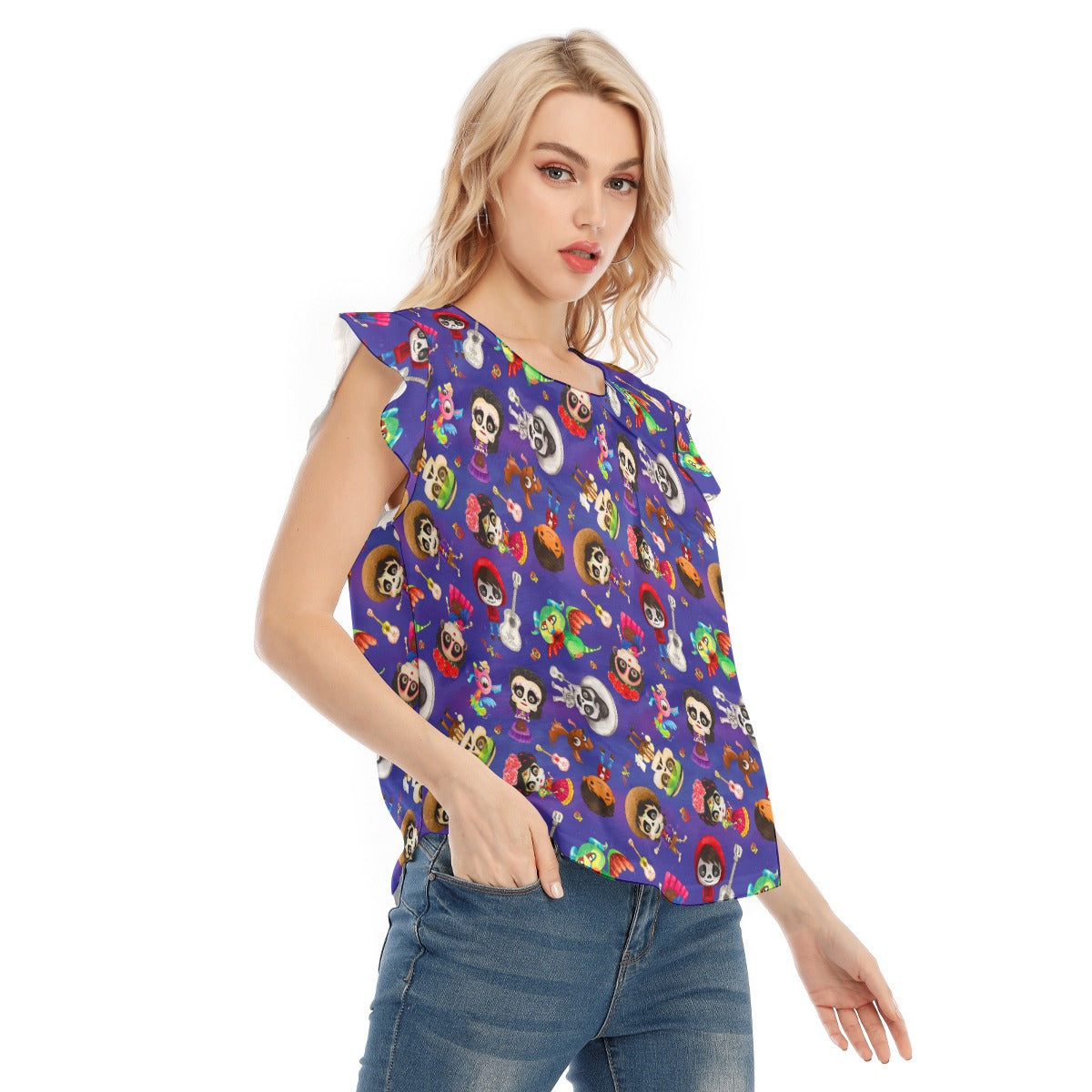 Poco Loco Día de Muertos - Women’s Flutter Sleeve Top