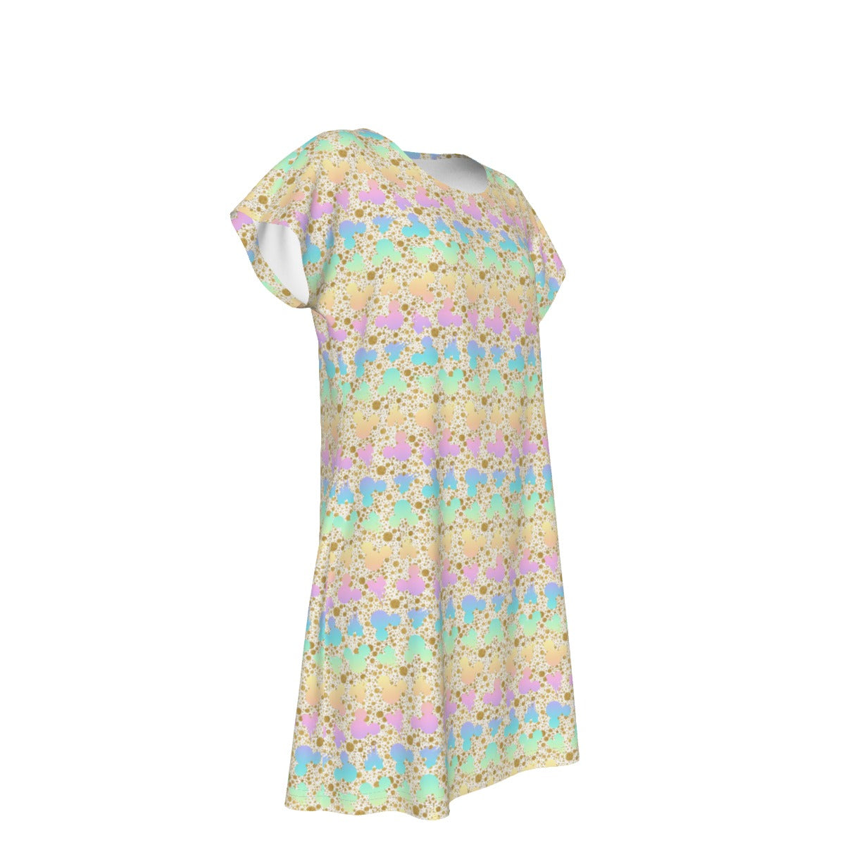 Gold Dot Rainbow Mouse Ears Castle - Women's T-Shirt Dress