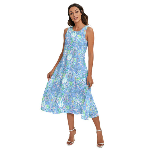 Bright Tropical Princess - Royal Beach Day - Women’s Diagonal Pocket Midi Dress