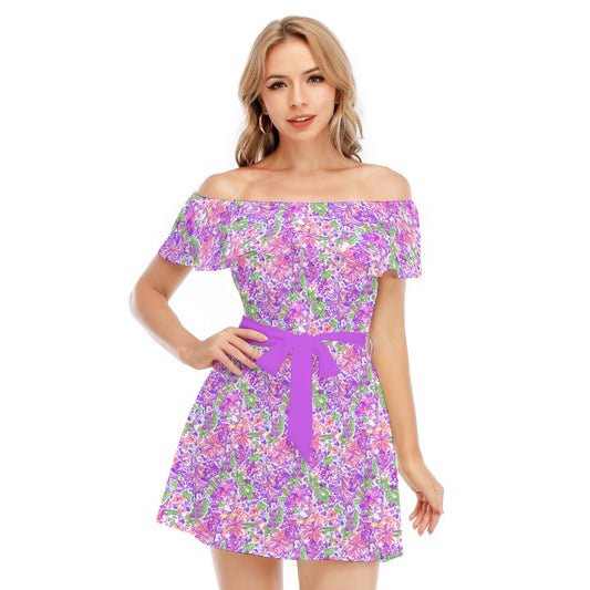 Tropical Splash Vibes - Iconic Crew - Women's Off-shoulder Ruffle Dress