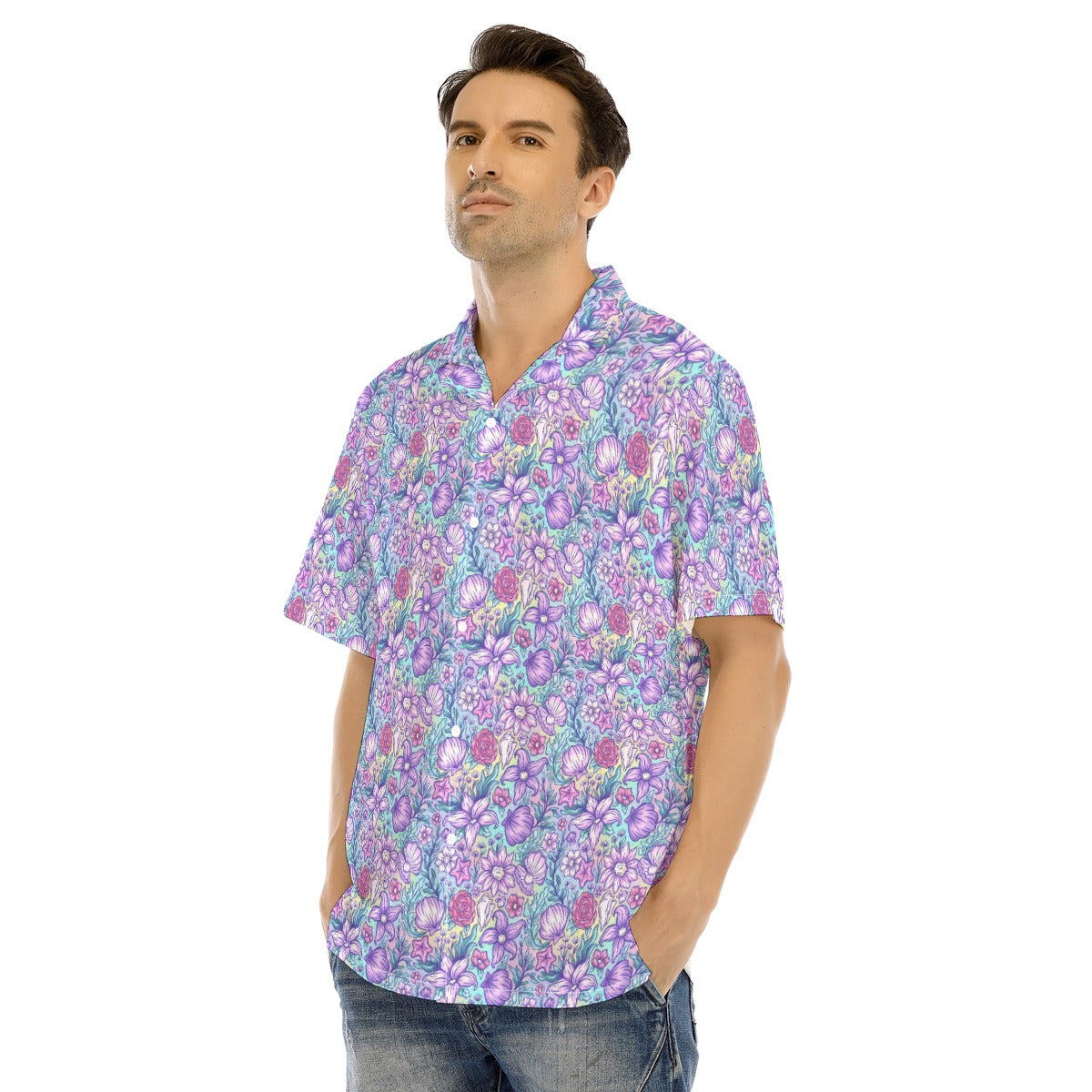 Fairytale Florals – Mermaid Princess - Men's Hawaiian Button Up Shirt