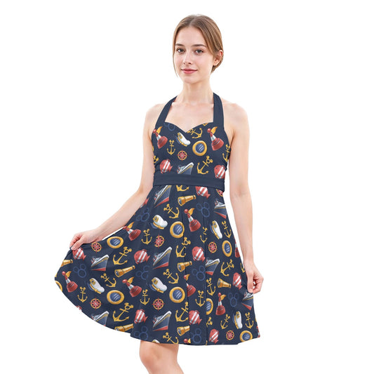 Mouse Ear Nautical Icons - Women's Halter Vintage Pocket Dress