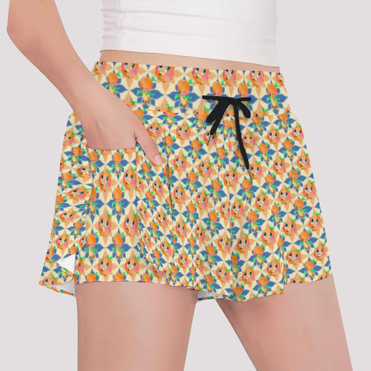 Retro Citrus Play - Girls’ Flowy Pocket Shorts