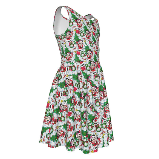 Santa Mouse with Sparkle - Kid's Sleeveless Skater Dress