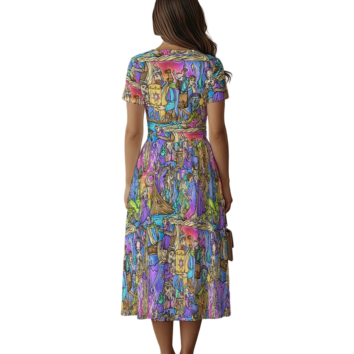 Golden Hair Storybook Scenes - Women's V-Neck Ruched Midi Dress