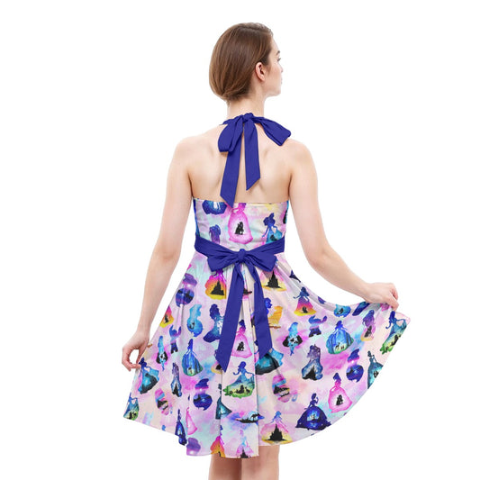 Princess And Classic Animation Silhouettes - Women's Halter Vintage Pocket Dress