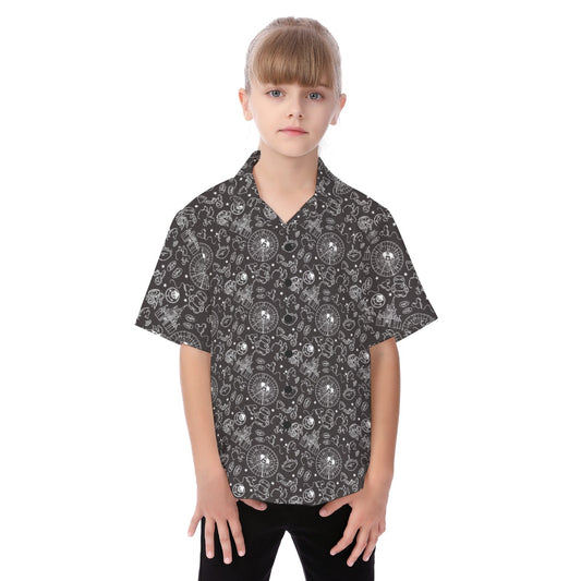 Monochrome Theme Park Icons - Kid's Hawaiian Button Up Shirt