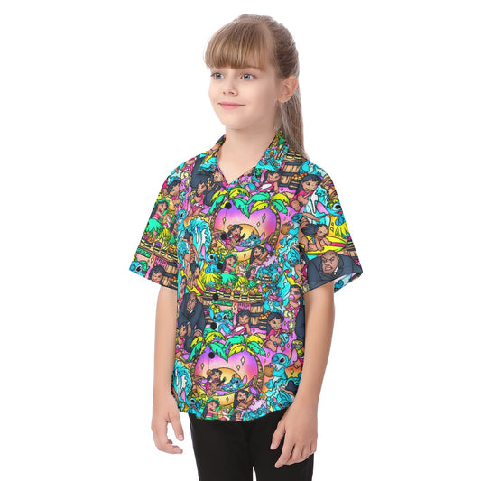 Ohana Island Storybook Scenes - Kid's Hawaiian Button Up Shirt