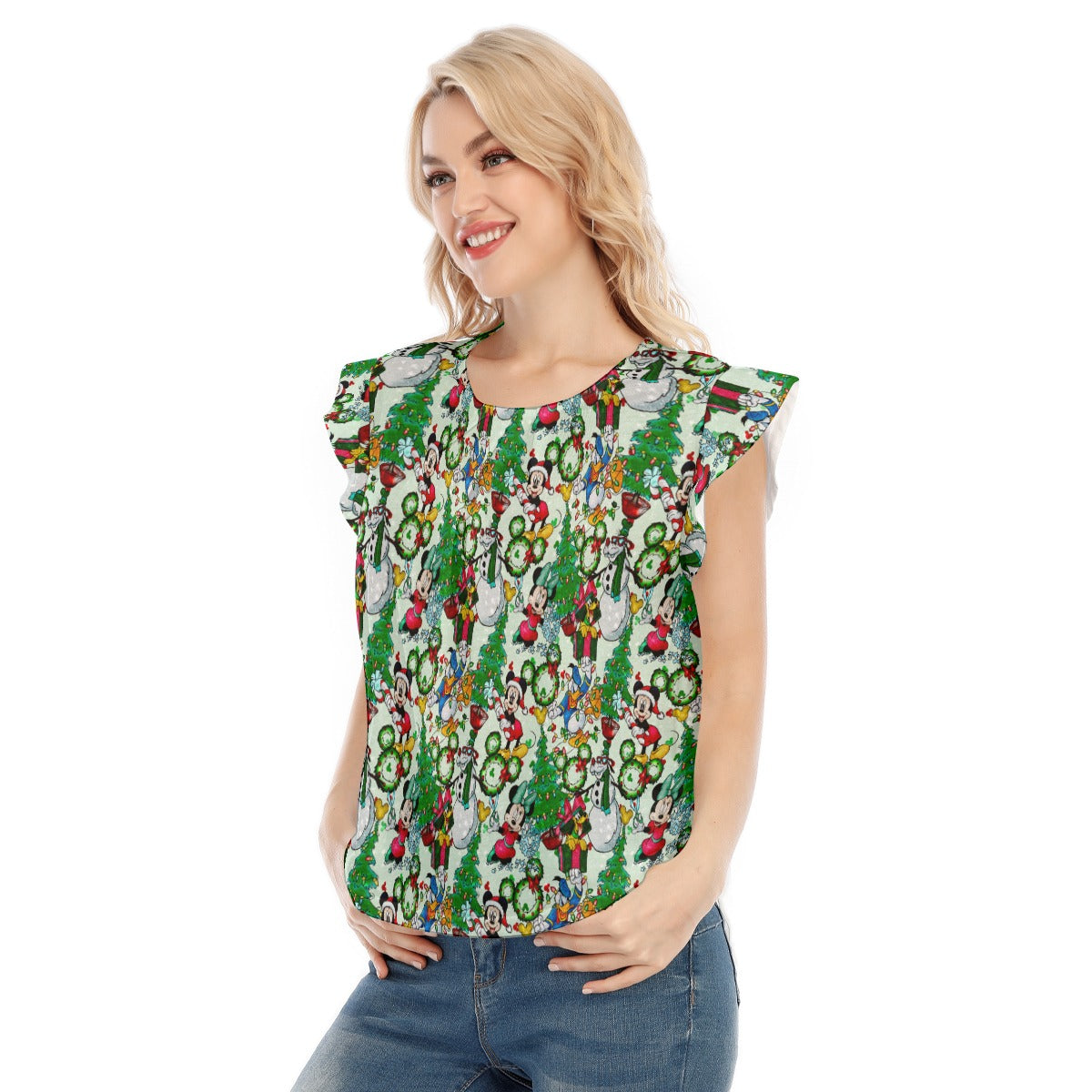 Mouse Friends Christmas Decorations - Women’s Flutter Sleeve Top