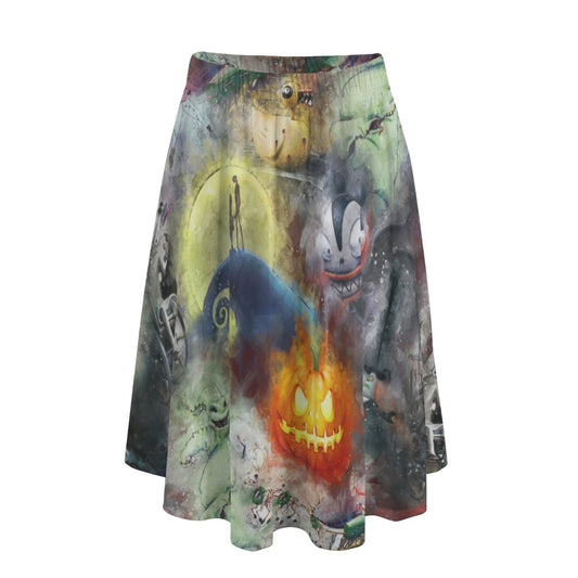 Watercolor Nightmare Town - Women’s Pocket Midi Skirt