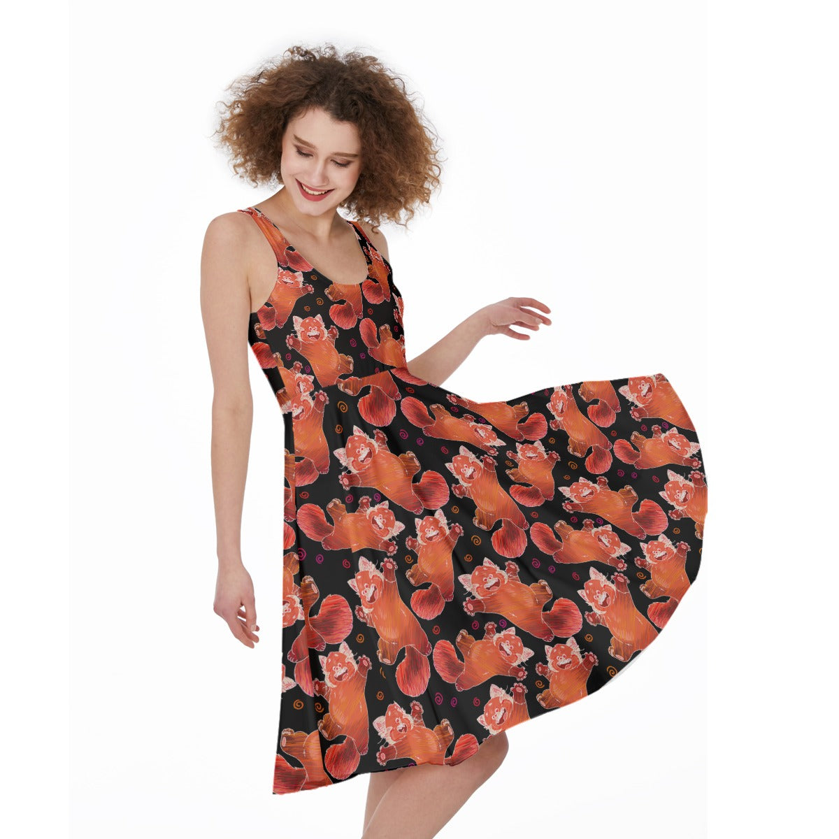 Scribbly Red Panda - Pocket Midi Skater Dress