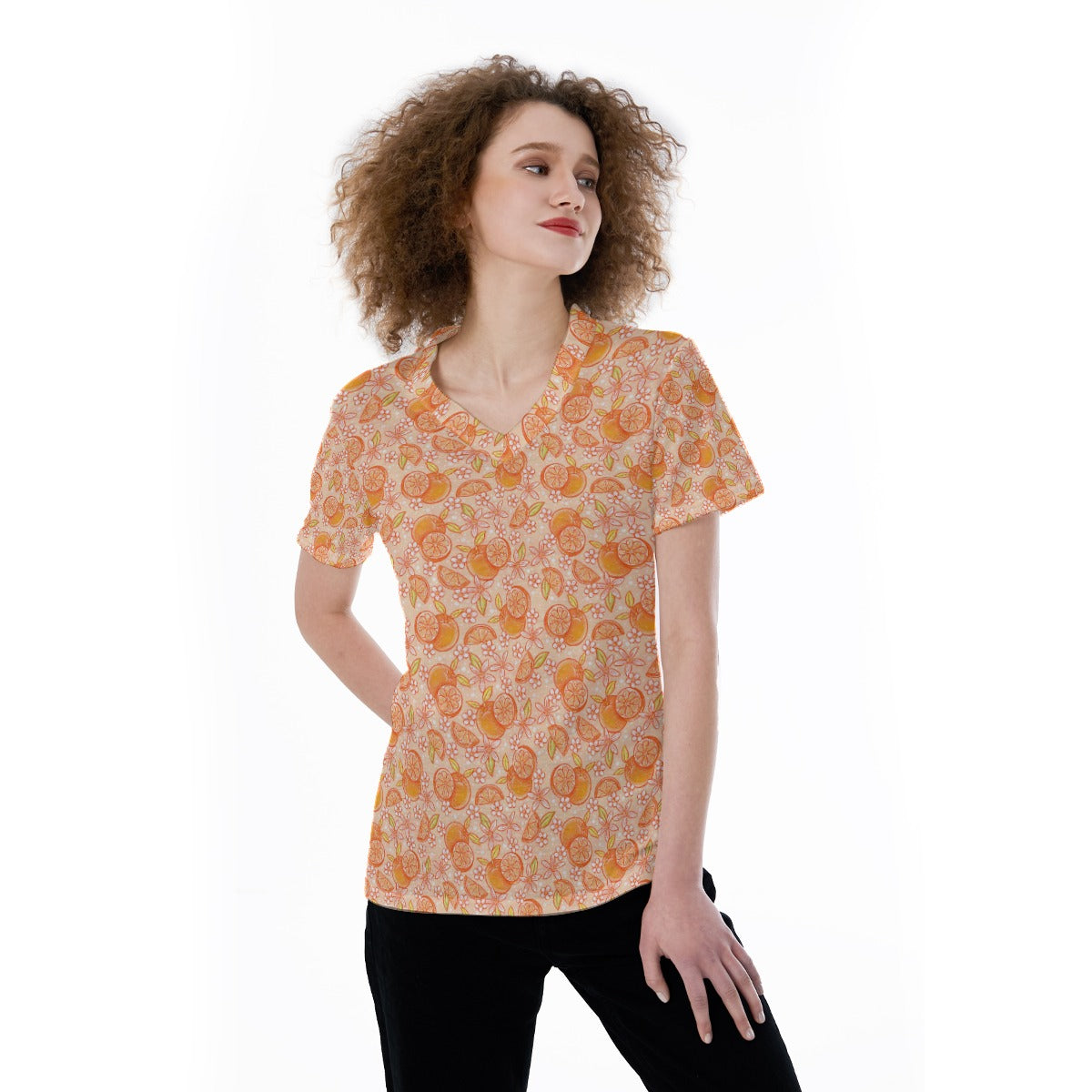 Summer Fruits - Oranges - Women's Short Sleeve V-Neck T-Shirt