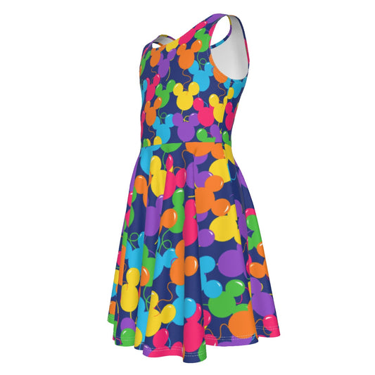 Bright Mouse Ear Balloons- Kid's Sleeveless Skater Dress