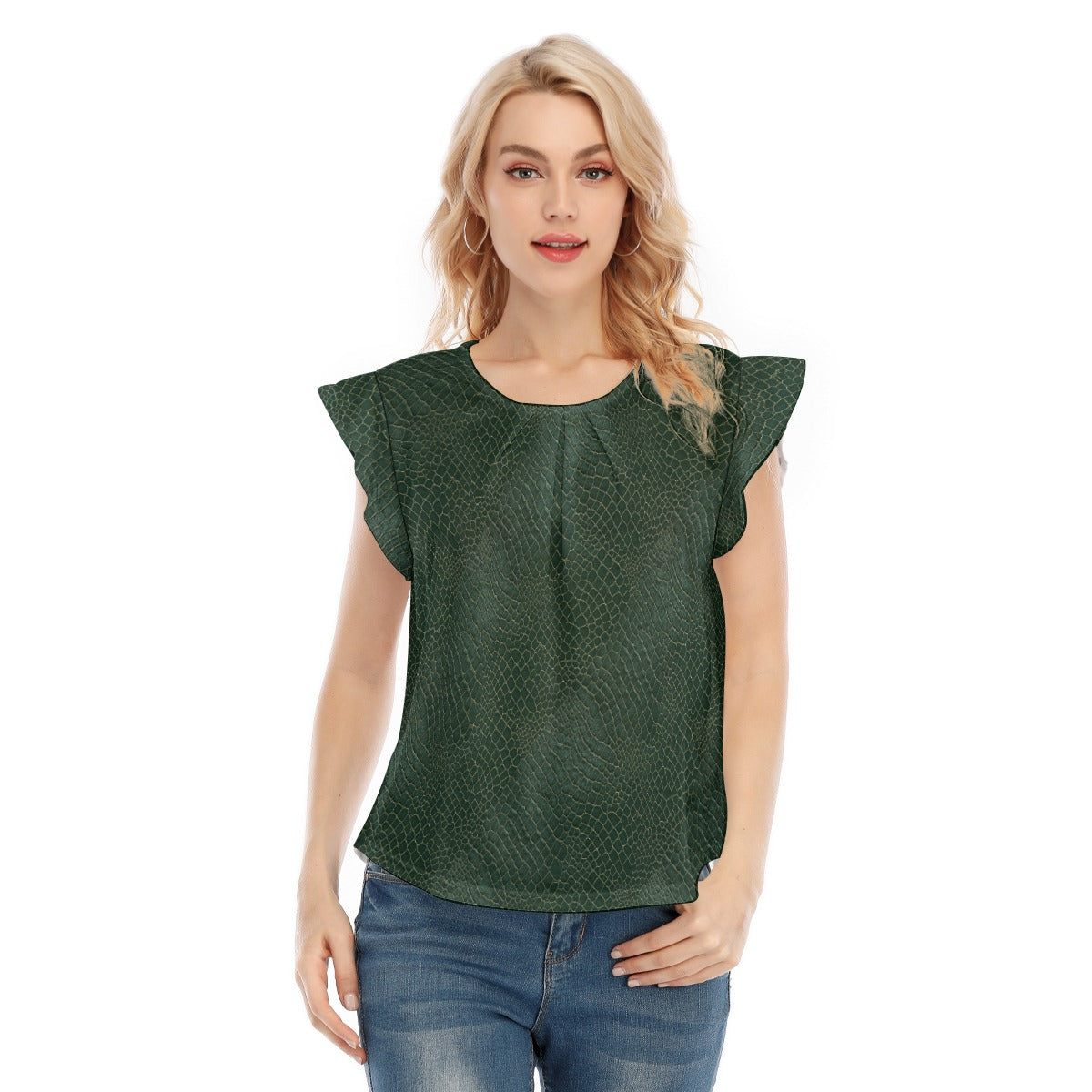 Animal Print - Alligator - Women’s Flutter Sleeve Top