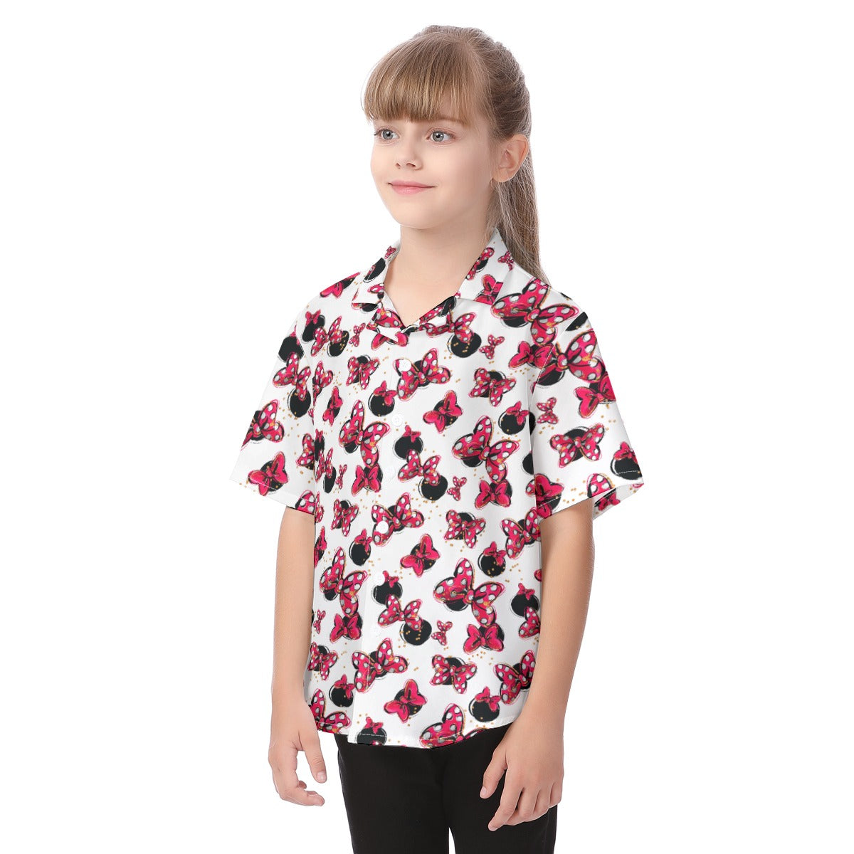 Polka Dot Bows & Mouse Ears - Kid's Hawaiian Button Up Shirt