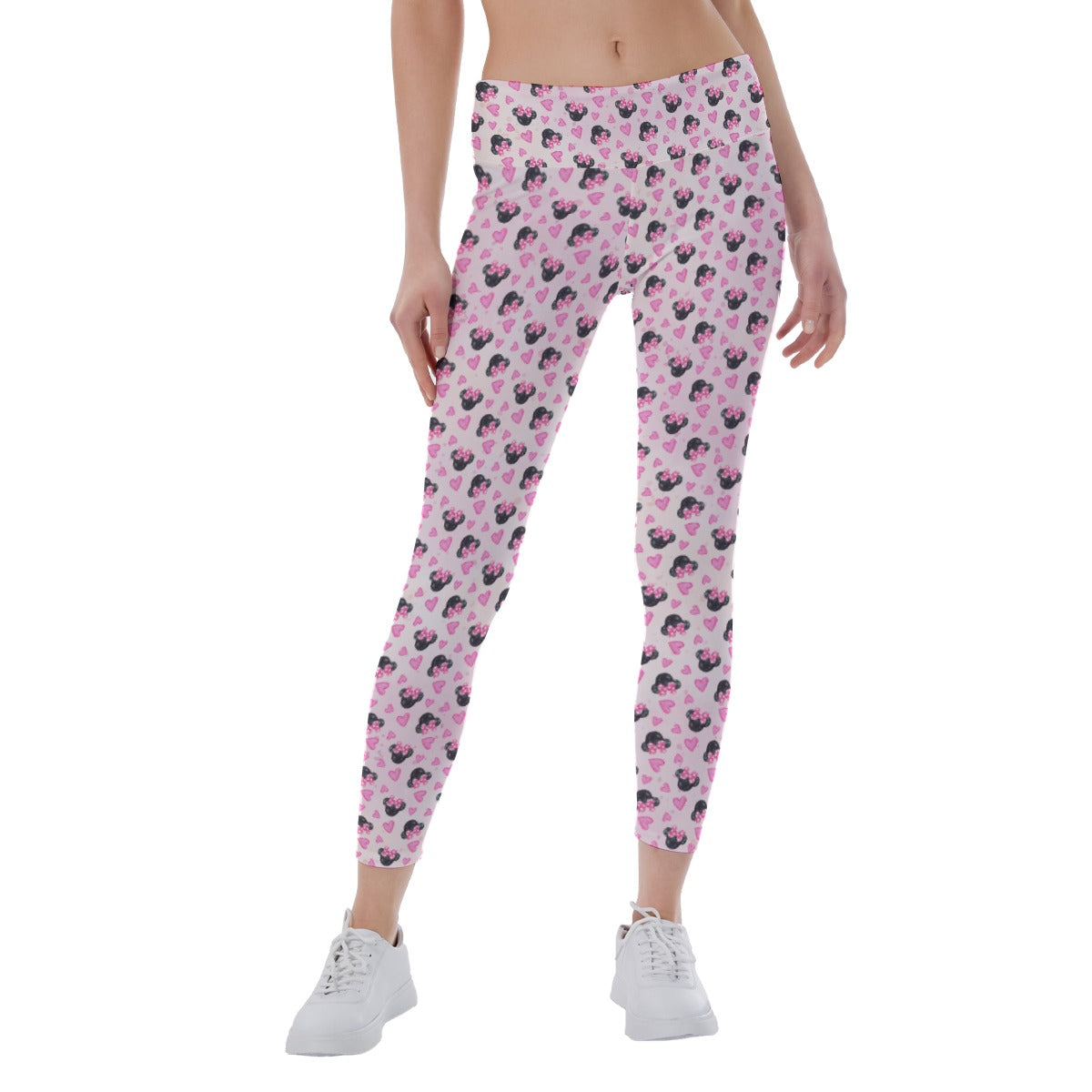 Watercolor Pink Bow Mouse Ears - Women's Yoga Leggings